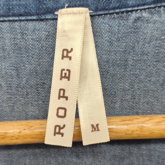 Roper Womens Embroidered Denim Tunic Shirt Blue Cactus Aztec Sz M Boho Western - Picture 8 of 13